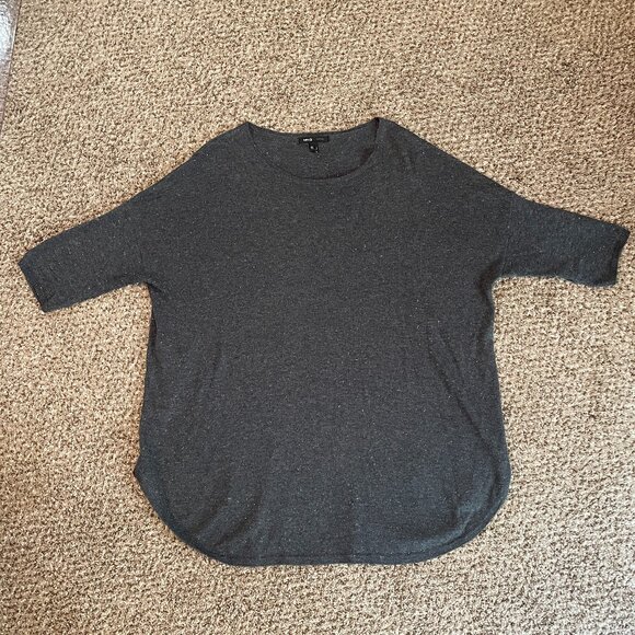 Size Large Ming gray with silver sparkled thread pull-on short sleeved sweater - Picture 1 of 7